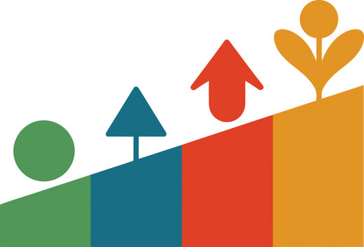 Progress and growth logo concept with steps leading upwards, successful development