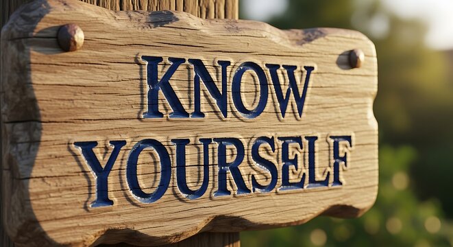 Know Yourself Wooden Sign Board Concept.