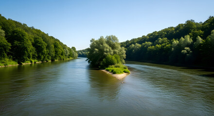 a river with a small island in the middle of it