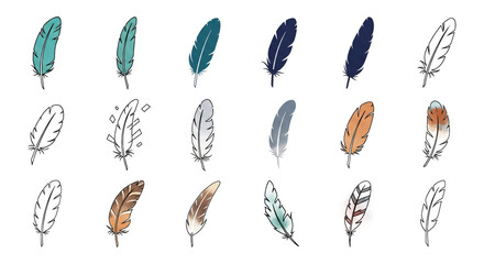 Obraz premium Set of hand drawn bird feathers illustration isolated on transparent background