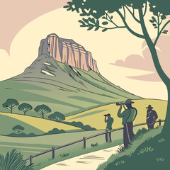 Fototapeta premium vector illustration of a desert landscape with photographers