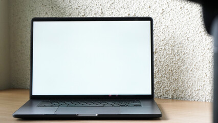 Modern Space Gray MacBook Pro Mockup on Minimalist Wooden Desk with Blank Screen