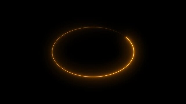 yellow neon elipse with on black background animation.4k video