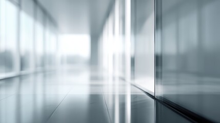 Obraz premium blurry modern office interior with glass doors and windows, bright natural light, corporate background