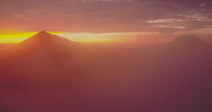 Smoke Rising from Gunung Gede Volcano at Sunset