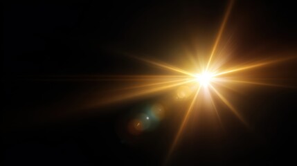 Obraz premium transparent glowing yellow sunlight flare light effect, shiny sun star template, isolated overlay element