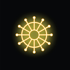 Round glowing neon sign with a vibrant structure is radiating light on a black background