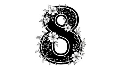 Fototapeta premium Elegant Number Eight Decorated with Delicate Floral Patterns.