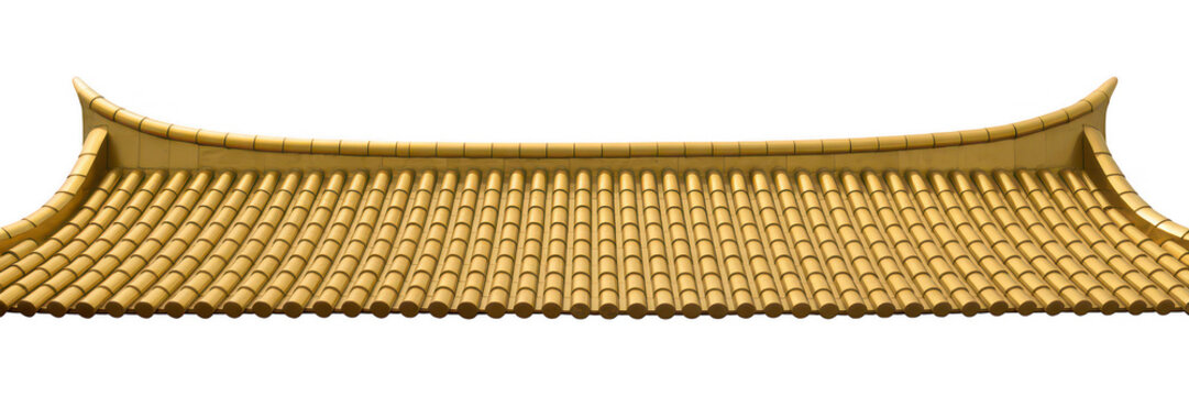 Detailed golden roof tiles with curved edge on  isolated on a transparent background