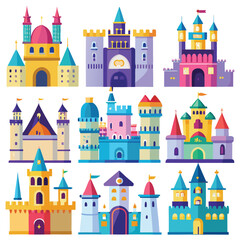 Fototapeta premium Fairy Tale Castle Vector Illustration in Pink Fantasy Kingdom