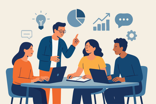 Diverse Business Team Collaborating on Creative Strategy and Data Analytics