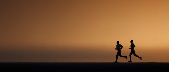 Fototapeta premium two runners jogging side by side at sunset, silhouette outdoor fitness