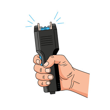 Hand Holding a Taser Gun with Electric Spark Illustration
