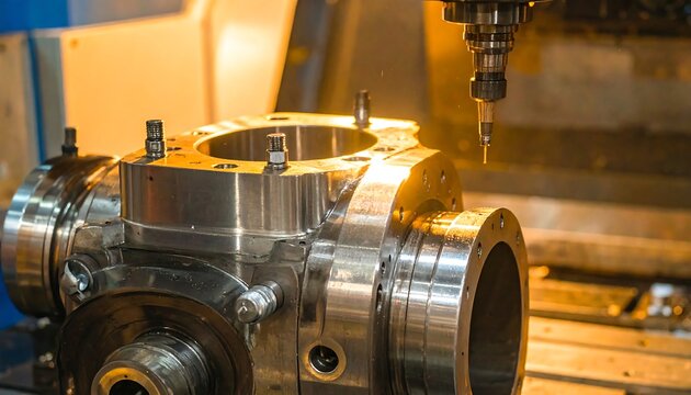 Metal part being machined on a CNC milling machine