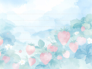 Strawberry flower bed letter paper 2　イチゴの花壇の便箋２