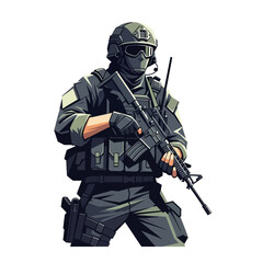 Naklejka premium Modern Soldier with Assault Rifle, Tactical Gear, and Helmet - Digital Art
