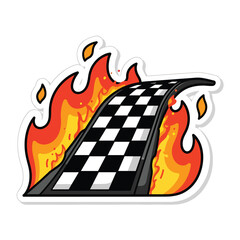 Obraz premium Racing track with checkered flag and flames illustration graphic design