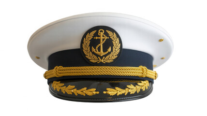 Navy Blue and Gold Naval Officer Hat with Anchor Emblem naval hat gold rope isolated on a transparent background