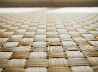 Close-up of woven straw texture with natural light