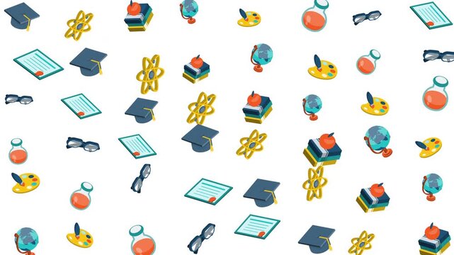 Academic themed objects graduation caps, globes, scientific equipment. Ideal for educational, graduation, science, or schoolrelated designs and projects.