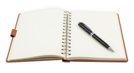 Naklejka premium Open notebook with pen on transparent background isolated on transparent background