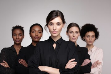 Confident female workers standing together in studio, empowerment and leadership portrait
