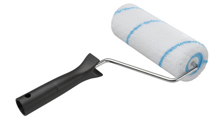 Obraz premium Paint roller with black handle isolated on transparent background viewed from above