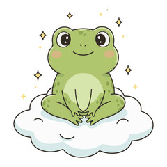 Fototapeta premium Happy Frog Vector Cute Cartoon Smiling Amphibian Character Sitting on Lily Pad Funny Animal Mascot Flat Illustration Isolated on White Background Kawaii Clipart