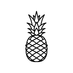 Black and white illustration of a stylized pineapple with spiky crown