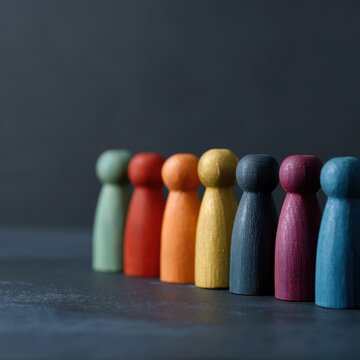 Equality and diversity concept with multi colored wooden figurines on blackboard