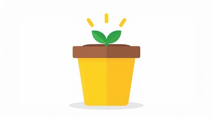 Young green plant sprouting in yellow pot with soil growth concept illustration