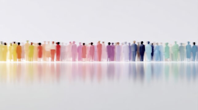 People standing side by side together, unity and inclusion concept, isolated transparent background