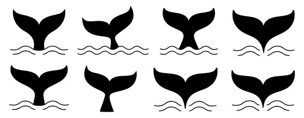 whale tail fin silhouette icon set © vectomix