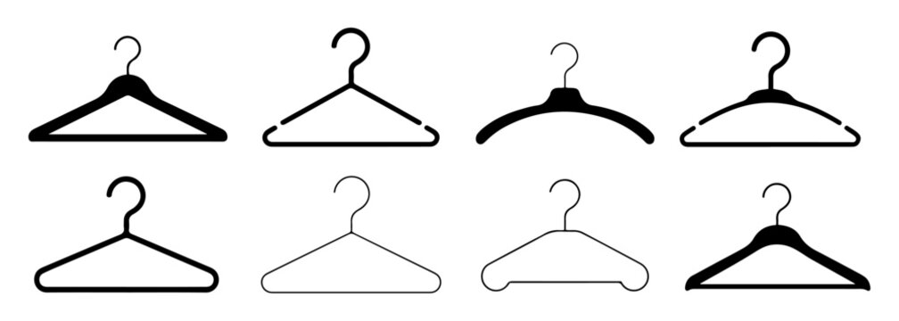 black clothes hanger icon set