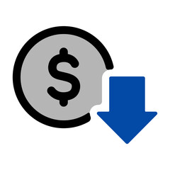 ドルマークと下落の矢印　株価下落を表すアイコン