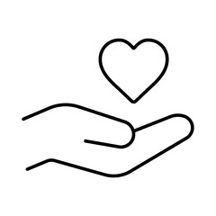 手のひらに浮かぶハートの思いやりアイコン　細い線