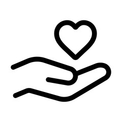 手のひらに浮かぶハートの思いやりアイコン　太い線