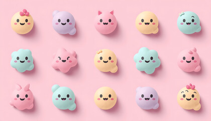 Fototapeta premium A colorful array of cute cartoon characters on a pink background