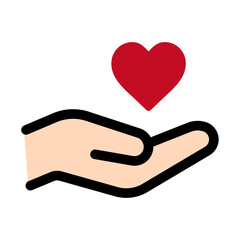 手のひらに赤いハートが浮かぶ愛情を表すアイコン