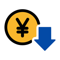 円マークと下落の矢印　値下げ・割引を表すアイコン
