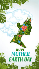 Fototapeta premium Woman's Profile Filled with Greenery and Flowers Celebrating Earth Day