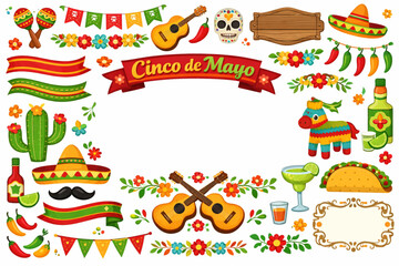 Fototapeta premium A vibrant illustration celebrating Cinco de Mayo with colorful Mexican symbols and decorations
