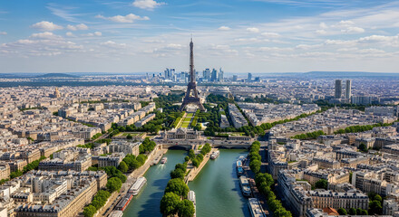 Aerial view of the eiffel tower and the seine river in paris