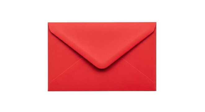 Red envelope with flap closed isolated on transparent background