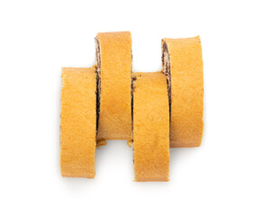 Obraz premium Poppy Seed Swiss Roll, Round Sponge Cake Isolated, Sliced Rolled Vanilla Biscuit with Poppy Seeds Filling