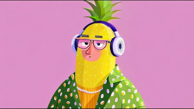 Cool Pineapple Character Wearing Headphones and Glasses.