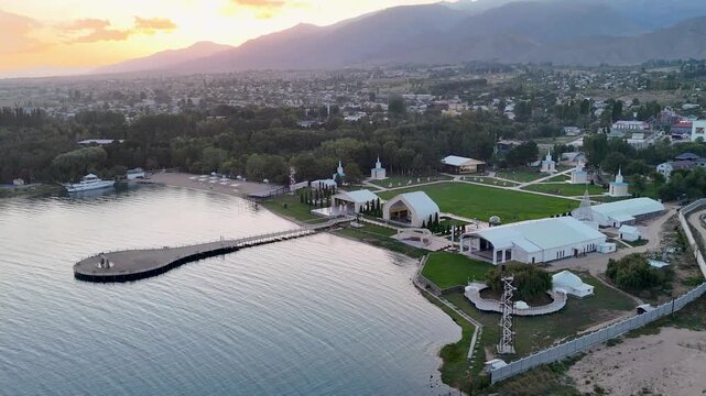 Cholpon Ata, Kyrgyzstan &ndash; December 2, 2025: Clear blue Issyk Kul Lake with mountain views near this popular tourist destination.