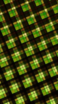 Close-up of a green, brown, and black plaid pattern with a shiny reflective surface