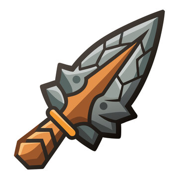 A gray and orange stone dagger on a white background