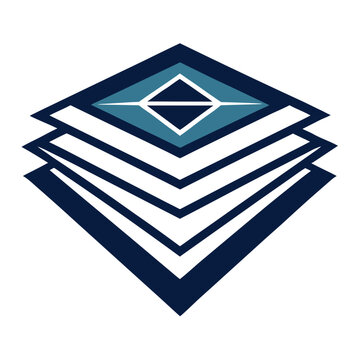 A blue and white logo of stacked squares